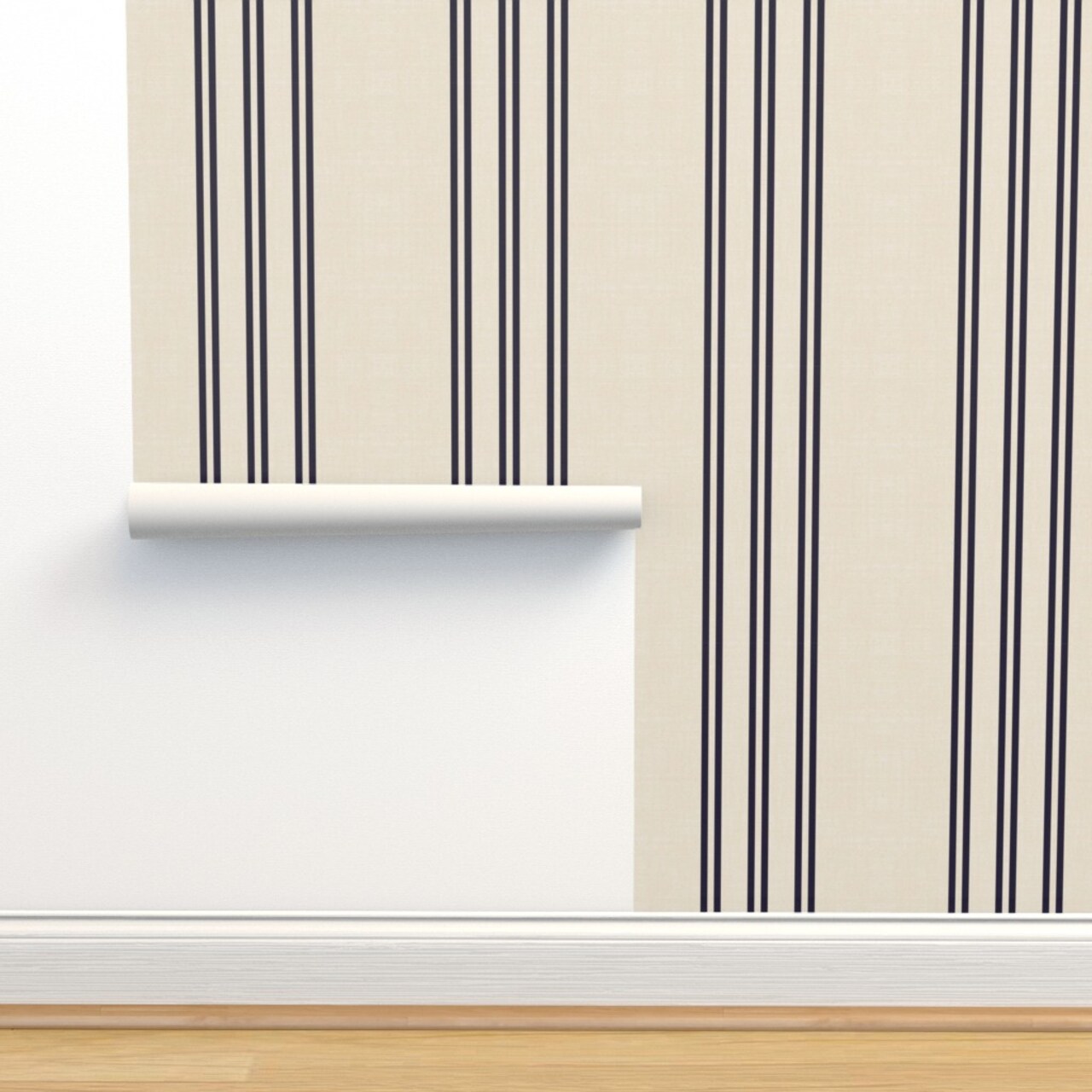 Aegean Stripe Navy Linen French Cream Holli Zollinger Custom Removable Wallpaper by Spoonflower Peel & Stick Wallpaper 2FT Wide